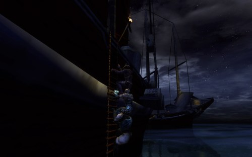 Teamwork pays. Yardley & co. sneak aboard a blockading Droam ship in Stormreach harbour