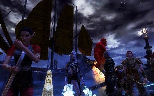 All the bases covered. Bethanie 2.0 with full crew, on a barge in Stormreach Harbour - Blockade Buster